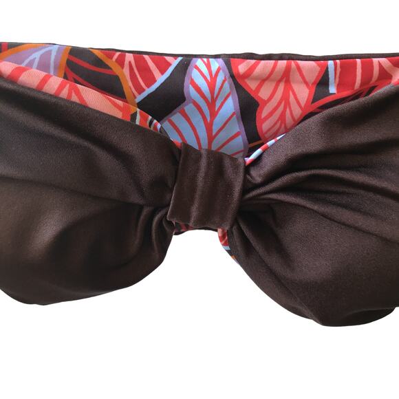 Maaji Bouquet Ebony Brown Reversible Puff Sleeve Crop Bikini Top - Picture 7 of 13